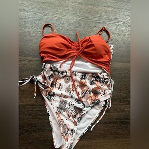Women’s Burnt Orange Snakeskin Swimsuit